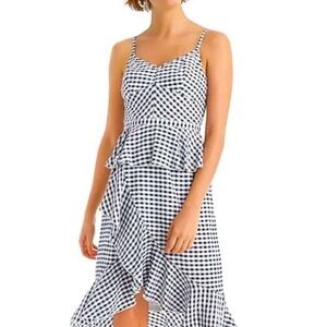 J Crew Silk Peplum dress with ruffle detail in navy gingham